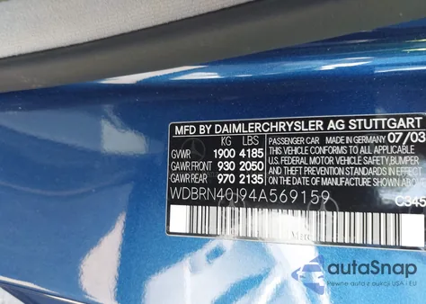 2004 Mercedes-Benz C 230 Kompressor Sport z USA, uszkodzony, nr VIN WDBRN40J94A569159